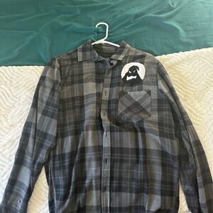 The Nightmare Before Christmas Men's Black and Gray Plaid Button Down Shirt